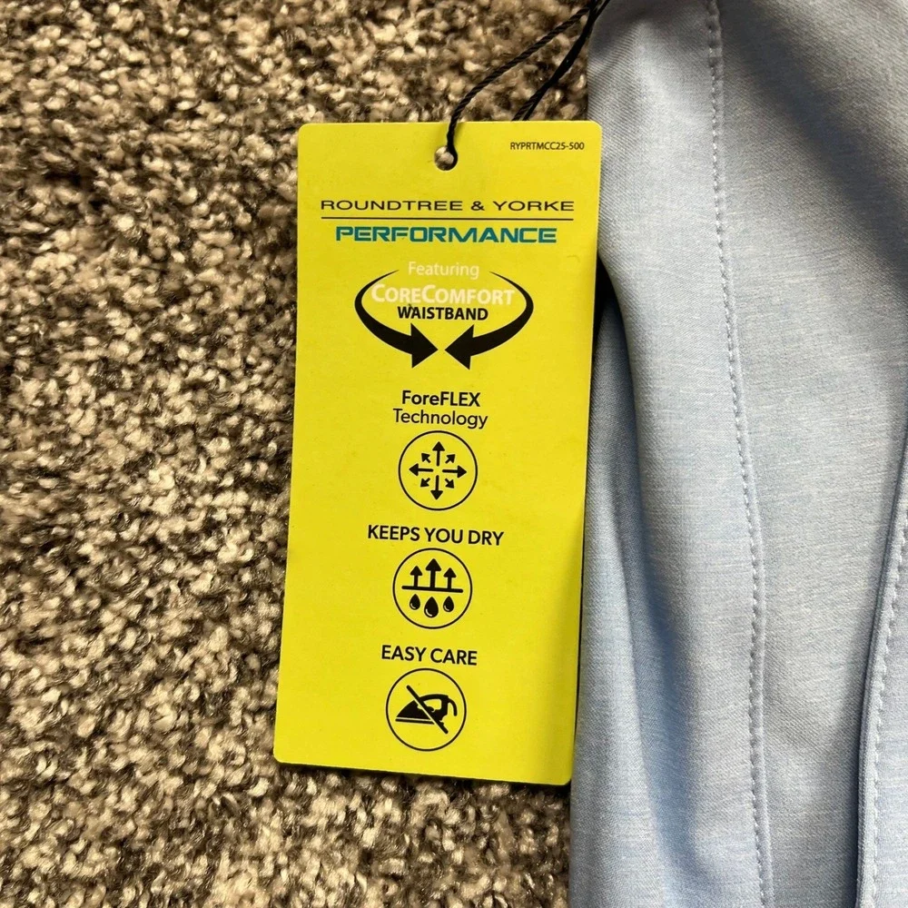 Roundtree Yorke Performance Shorts Mens 46 Flat Front Blue Classic Fit Casual